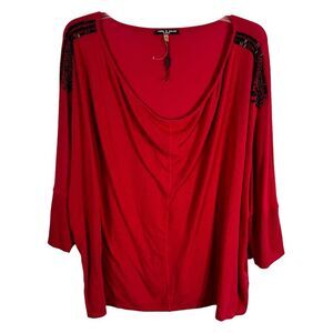 Cable & Gauge Plus Size 3X Top Red Beaded Dolman Sleeve Knit‎ Stretch Womens 601